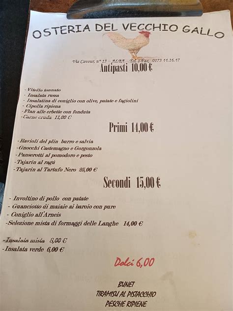 Menu Da Osteria Del Vecchio Gallo Caff Bar Alba