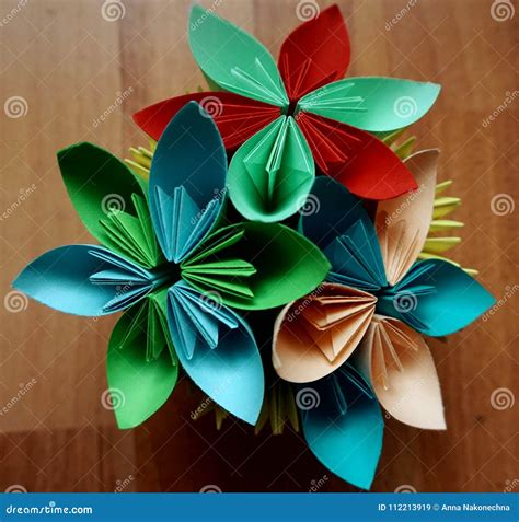 Origami: a Paper Vase with Flowers Stock Image - Image of multicolored ...