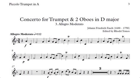 Sheet Music Fasch Trumpet Concerto In D Major 3 Allegro Moderato