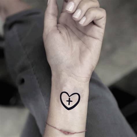 Cross Heart Temporary Tattoo Sticker - OhMyTat