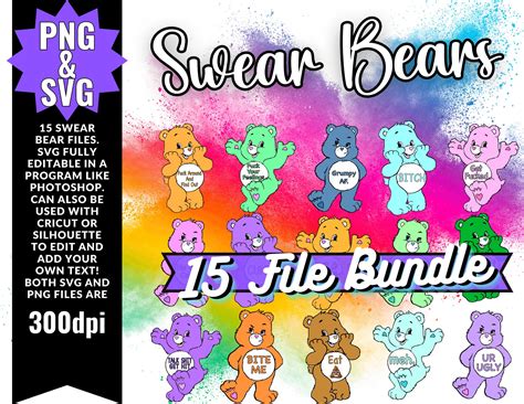 Swear Bear Bundle Png Svg Customizable Etsy