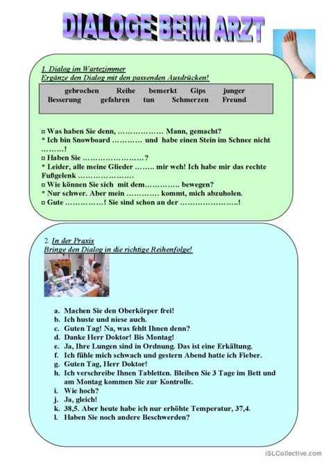 Dialoge Beim Arzt Allgemeine English Esl Worksheets Pdf Doc