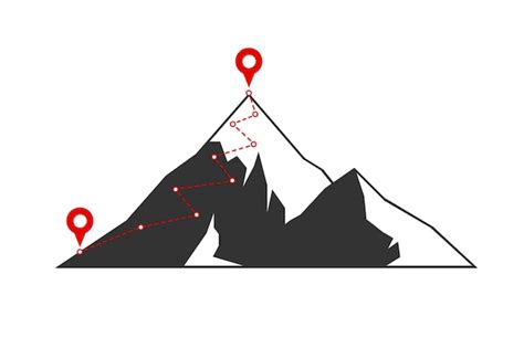 Bergbeklimmingsroute Naar Piek Met Rode Vlag Op De Bovenste Rots