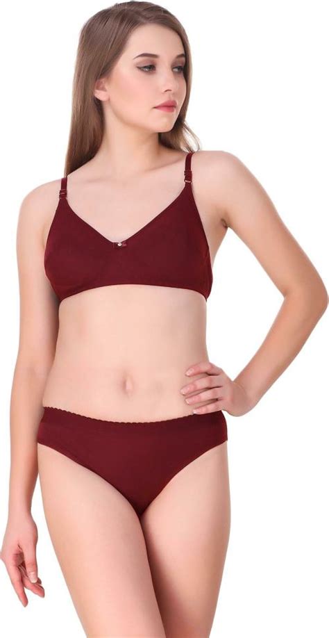 Buy Tace Women Maroon Self Design Cotton Blend Lingerie Set Online At