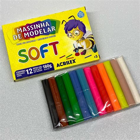 Caixinha De Massa Para Modelar Soft Massinha 180G 12 Cores