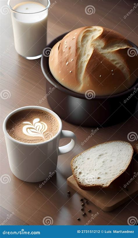 Coffee Milk And A Little Bread Generative Ai Stock Illustration