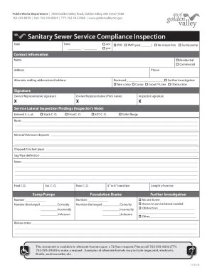 Fillable Online Sanitary Sewer Service Compliance Inspection Fax Email