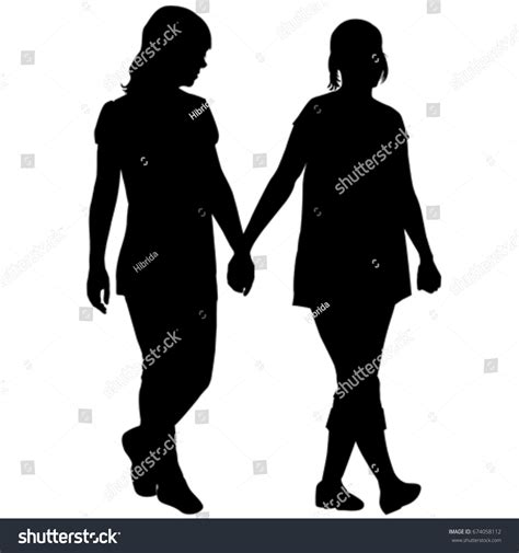 Two Girls Holding Hands Silhouette