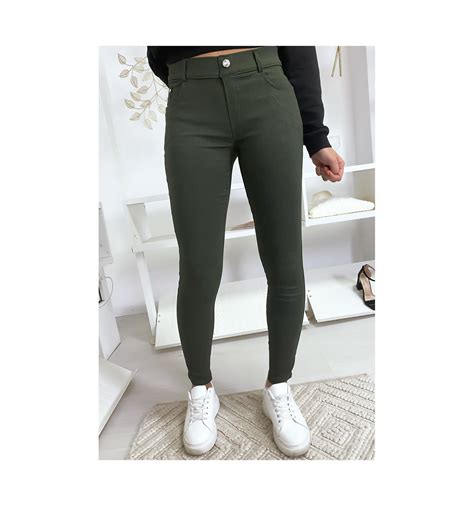 Pantalon Slim Kaki Basic Avec Poche Avant Et Arrière