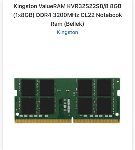 Satılık 4x Kingston KVR32S22S8/8 8GB (1x8GB) DDR4 3200MHz 400 tl ...