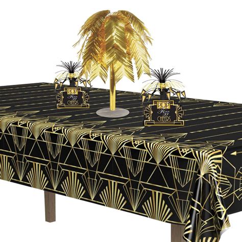 1920s Great Gatsby Black And Gold Tablecloth 1920s Great Gatsby Party