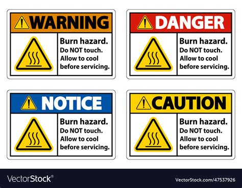 Burn Hazard Safetydo Not Touch Label Sign Vector Image