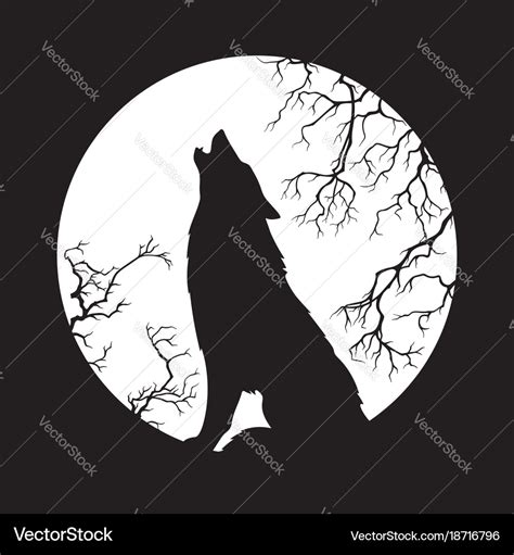 Silhouette Of Wolf Howling At The Full Moon Vector Image