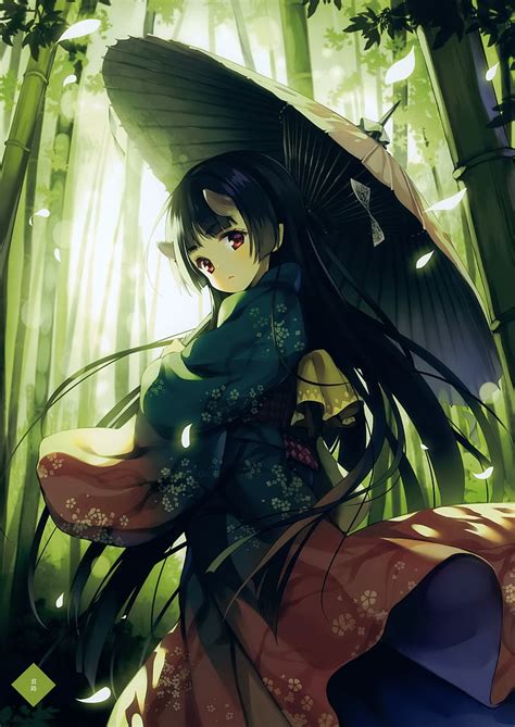 2732x1536px | free download | HD wallpaper: anime girl, forest, bamboo ...