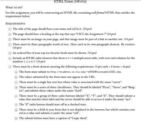 Solved Html Form Pts What To Do For This Assignment Chegg