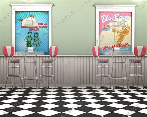 50s Diner Backdrop Retro Ice Cream Shop Bundle Of 4 Soda Shop