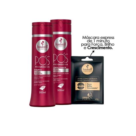 Kit Haskell Pós Progressiva Shampoo Cond 300ml Dose 40g