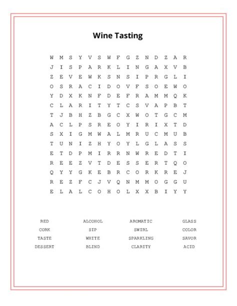 Wine Tasting Word Search