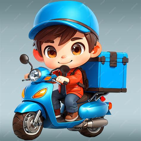 Premium Psd Delivery Man Riding A Blue Scooter Illustration Food