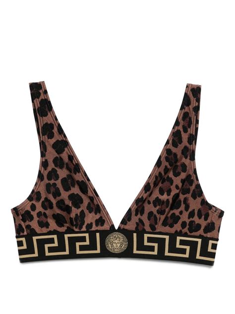 Versace Leopard Print Bikini Top Brown FARFETCH