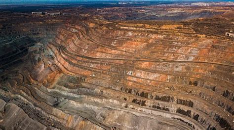 Aerial View Of The Iron Ore Mining Panorama Of An Open Cast Mine