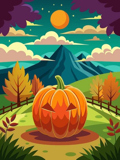 Jackolantern Pumpkin In A Fall Landscape Premium Ai Generated Vector