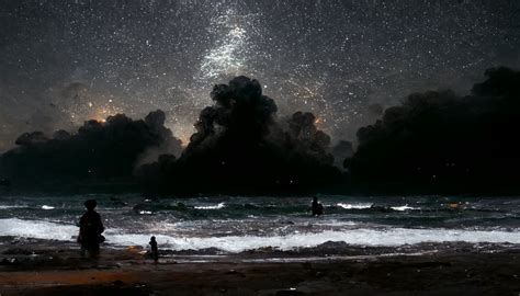 Prompthunt Black Stars Shrouded The Entire Night Sky On A Beach