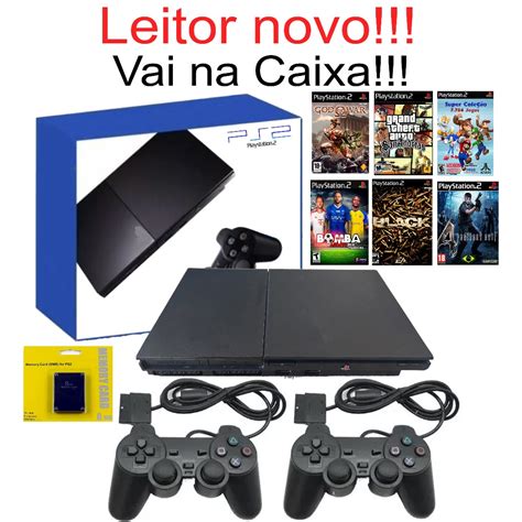 PLAYSTATION 2 SLIM NA CAIXA LEITOR NOVO 2 CONTROLES 6 JOGOS