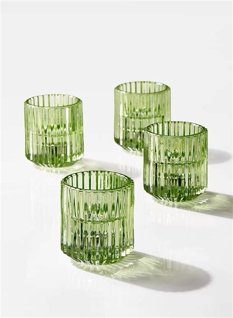 Green Pleated Glass Tea Light Holder Set Of 4 Glass Tealight Glass Tea Light Holders Tea