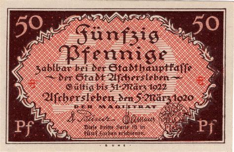 50 Pfennig Ville D Aschersleben Numista