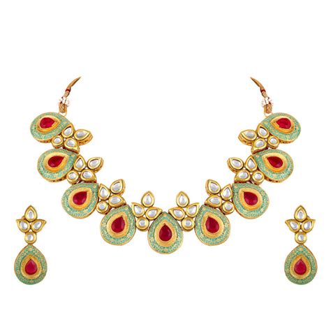 Asmitta Gold Toned Meenakari Kundan Studded Jewellery Set Buy Asmitta