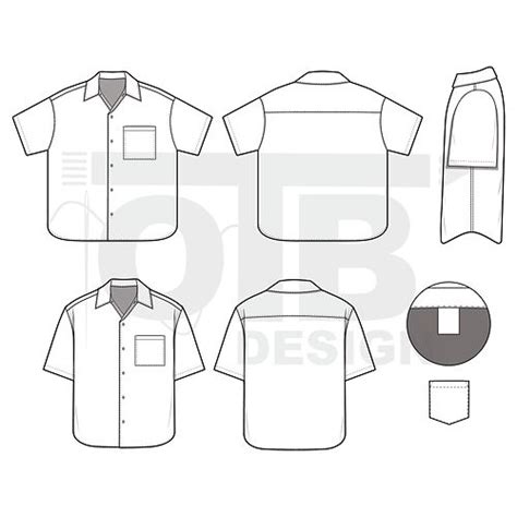 Oversized Collared Button Shirt Short Sleeve Vector Flat Technical