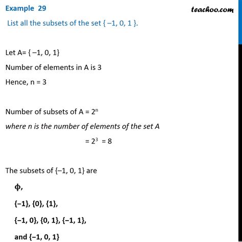 Example 29 List All The Subsets Of The Set { 1 0 1} Examples