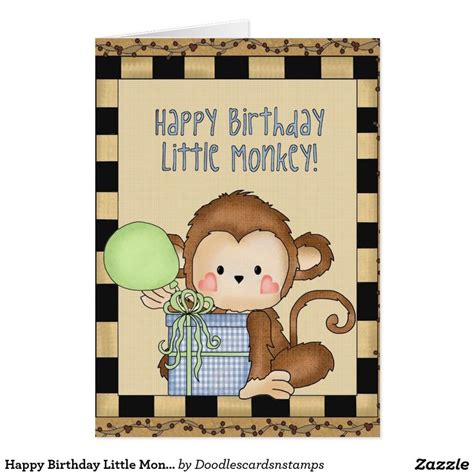 Happy Birthday Little Monkey Greeting Card Custom