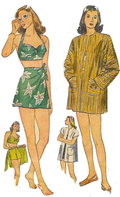 Vintage 1940 S Sewing Pattern Bathing Suit Sarong Beach Etsy