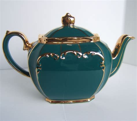 Vintage 1922 Sadler Green Gold Cube Teapot Sadler Teapot Green And