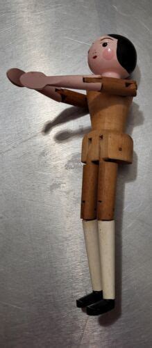 Antique Wooden Peg Doll Grodnertal Carved German Jointed Folk Art