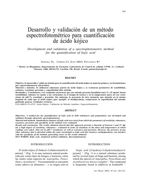 Desarrollo Y Validaci N De Un M Todo Espectrofotom Trico Para