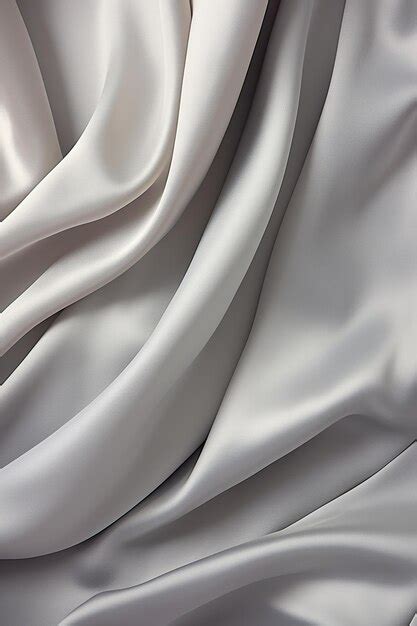 Closeup Of Rippled White Silk Satin Fabric Texture Background Premium