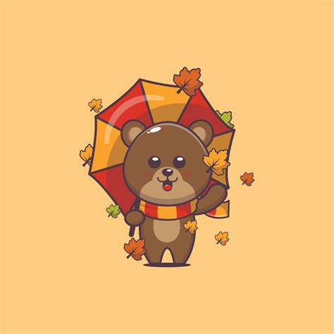 cute bear mascot cartoon illustration in autumn. 5457483 Vector Art at ...