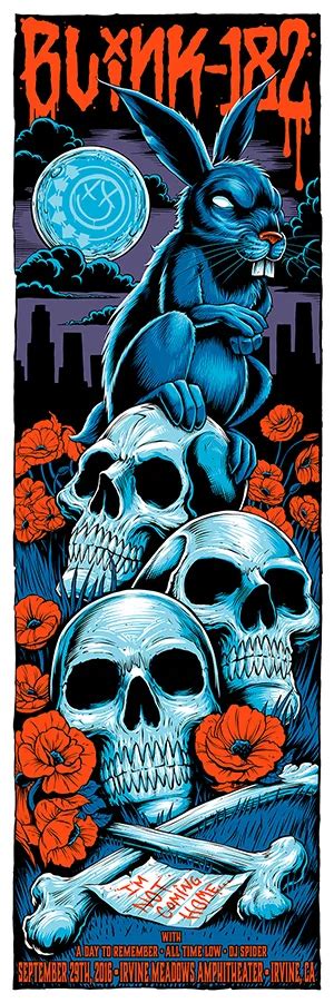 Brandon Heart Blink 182 Tour Poster Screenprint 12x36 2016 Rock