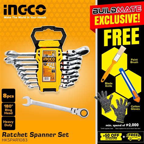 Ingco Pcs Flexible Ratchet Spanner Wrench Set Mm Cr V Hkspar