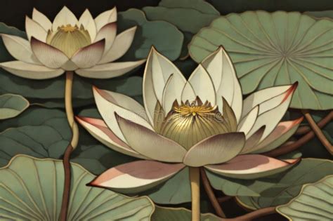 Lotus Flower in Japanese Artwork Stock Illustration - Illustration of ...