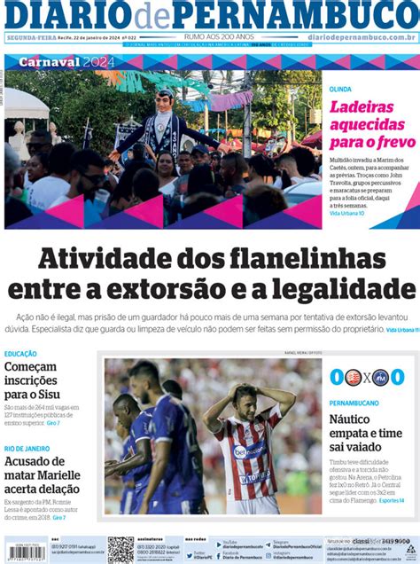 Capa Diario De Pernambuco Edi O Segunda De Janeiro De