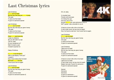 Last Christmas lyrics video or movi…: English ESL powerpoints