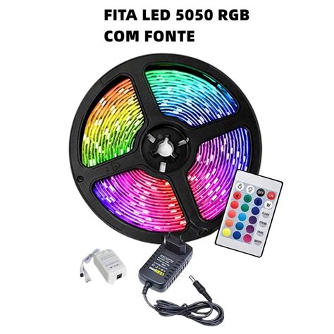 Fita Led Rgb Colorida Mt Cores Ip Fonte Controle