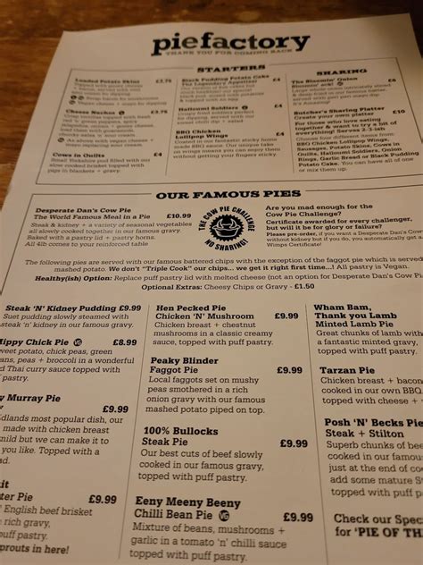 Menu At Mad O Rourke S Pie Factory Pub Bar Tipton