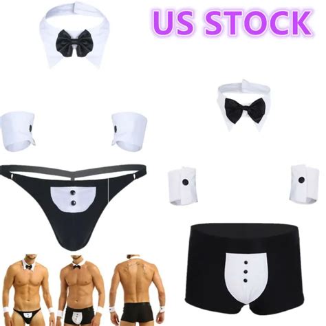 US SEXY MENS Lingerie Set Tuxedo Thong Briefs With Collar Waiter Costume Cosplay EUR 10 13