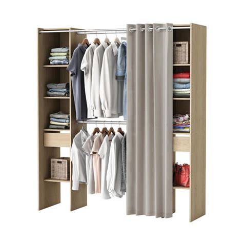 Wardrobe Kit 2 Colums 2 Drawers With Curtain Oak H203cm X W180cm