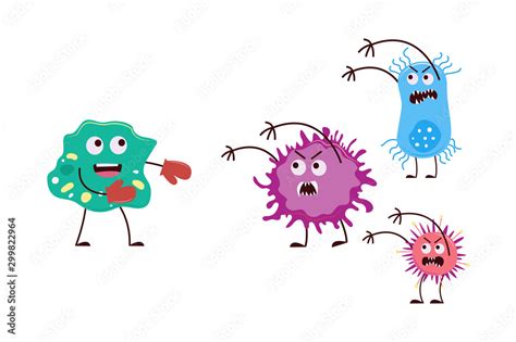 Good and bad bacteria fist fight - cartoon germ monsters Stock Vector | Adobe Stock